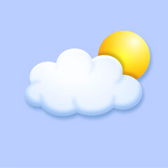 3D cloudy weather icon. Cloud covers sun. Interface for mobile programs and applications. Meteorology and forecasts. Symbol of spring season. Cartoon isometric vector illustration
