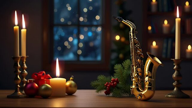 A burning candle and a clarinet. Seamless 4K looping timelapse video animation background