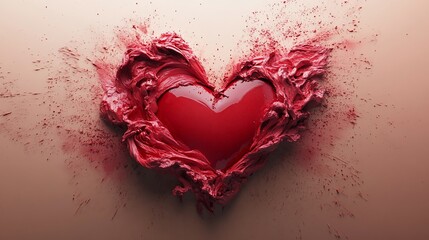 Red heart exploding with dynamic splashes of color.