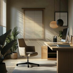 Fototapeta premium Modern Home Office with Wooden Accents
