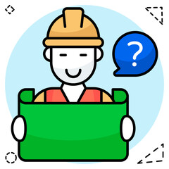 Avatar wearing hard hat with question mark, icon of unknown labor