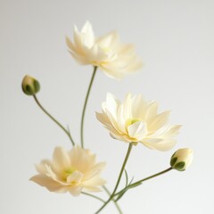 Fototapeta premium close up of cream-colored flowers on stems against a white background
