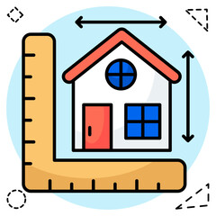 A colored design icon of home measurement