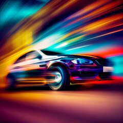 Car racing at high speed, blurred background - AI generated image