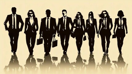 Business Silhouettes of People Walking in Fashion Team Illustration