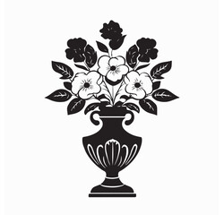Black and white Flowers In Vase Image vector. Flowers In Vase On White Background, Home Decoration vector.