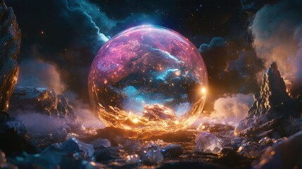 Obraz premium Magic ball on black background. Selective focus.