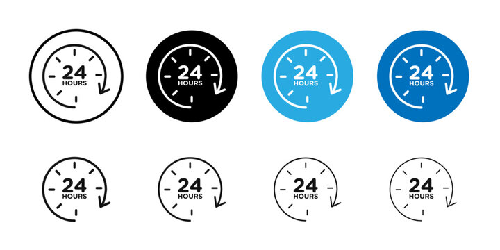 24 hours icon Flat outline fill set collection