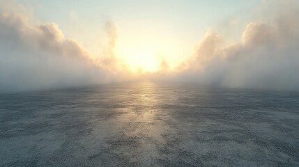 Fototapeta premium Serene landscape with clouds and a rising sun.