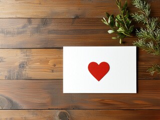Romantic heart-shaped card on rustic wooden table greeting card cozy environment aesthetic viewpoint love concept
