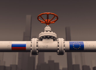 Gas Valves transmission between Russia and EU concept. Valve on pipeline