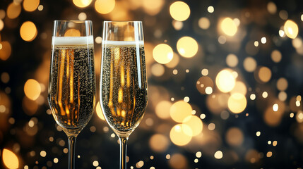 two glasses of champagne on a bokeh background