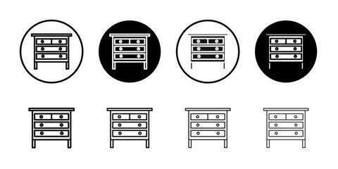 Chest of drawers icon Flat outline fill set collection