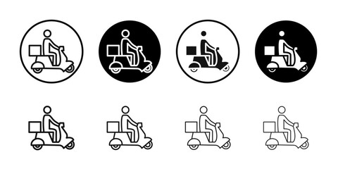 Courier Delivery on Motorcycle Icon Flat outline fill set collection