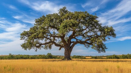 Obraz premium Majestic Oak Tree in a Golden Field