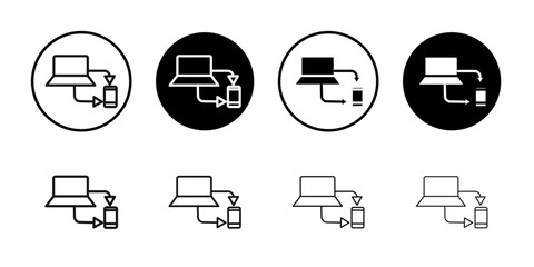 Data transferring icon Flat outline fill set collection