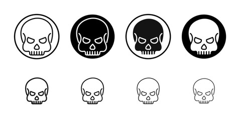 Evil skull icon Flat outline fill set collection