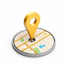 3D yellow location pin icon with a hollow center, representing navigation, direction, and maps in a sleek, modern design. Isolated on white background, 