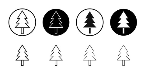 Fir tree icon Flat outline fill set collection