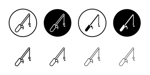 Fishing rod icon Flat outline fill set collection