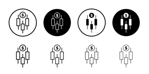 Forex stock market icon Flat outline fill set collection