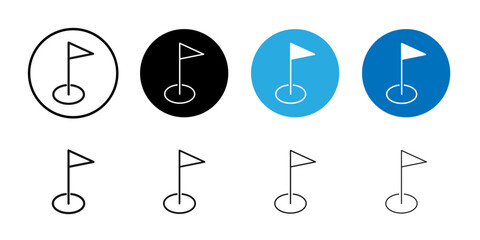 Golf flag and ball icon Flat outline fill set collection
