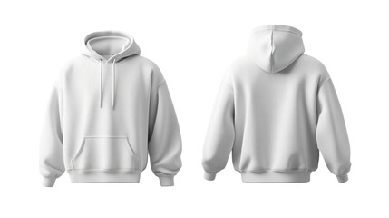 Set of white front and back view tee hoodie hoody sweatshirt on transparent background cutout, PNG file. Mockup template for artwork graphic design