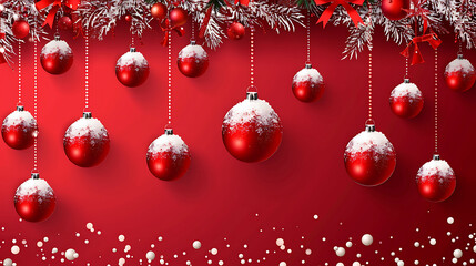 Snow Covered Red Christmas Ornaments