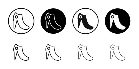 Leather shoes heel icon Flat outline fill set collection