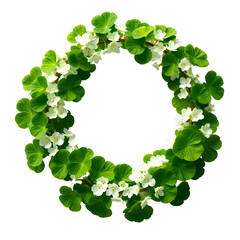 Fototapeta premium Easter wreath made of green leaves and white flowers on a transparent background for holiday decoration