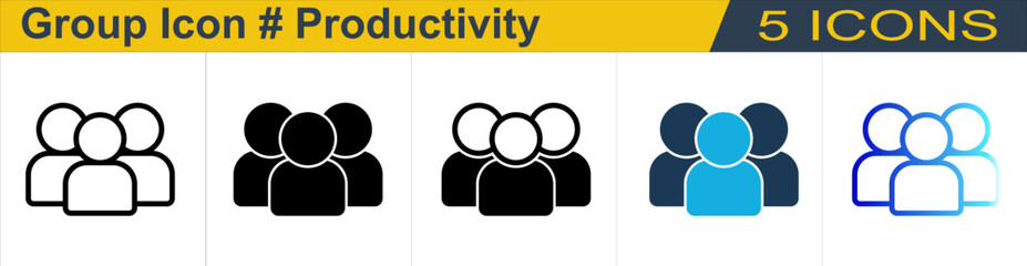 Group icon with 5 styles (Outline, Solid, Mixed, Duo Tone and Line Gradient)