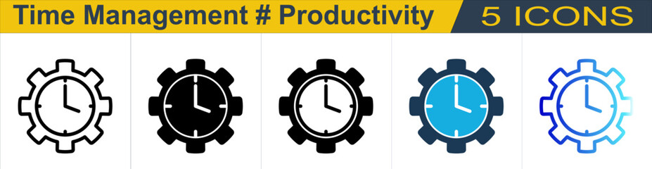 Time Management icon with 5 styles (Outline, Solid, Mixed, Duo Tone and Line Gradient)
