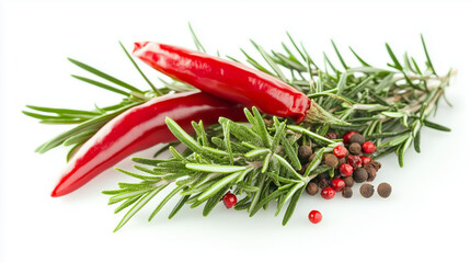 Fototapeta premium Chili peppers and rosemary on the background against a white isolated background