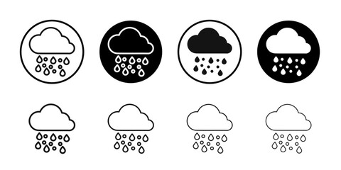 Rain icon Flat outline fill set collection