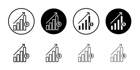 Rise price icon Flat outline fill set collection