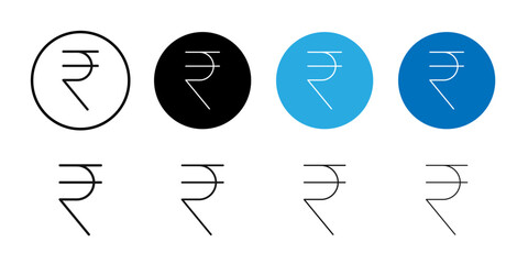 Rupee currency icon Flat outline fill set collection