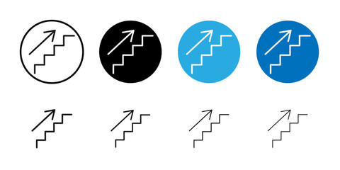 Stairs icon Flat outline fill set collection