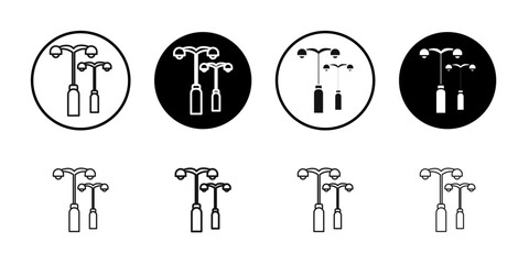 Street lighting icon Flat outline fill set collection