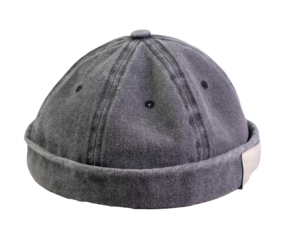 Brimless cap. Grey brimless hat template in front view isolate on transparency background