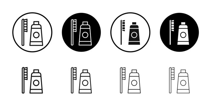 Tooth brush icon Flat outline fill set collection
