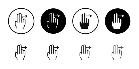 Two fingers swipe right icon Flat outline fill set collection