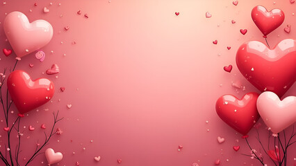 "Valentine's Day background featuring red hearts floating on a pink gradient. Ideal for love, romance, holiday designs, greeting cards, banners, and festive projects."
