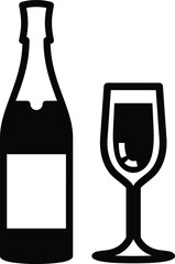 Illustration or icon of a champagne bottle and a champagne glass