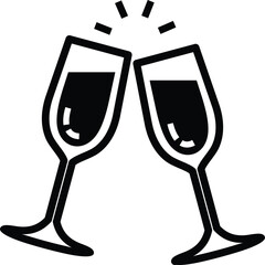 Illustration or icon of clinking champagne glasses