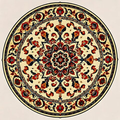 Obraz premium Vintage circle Persian Carpet with floral design on a transparent background