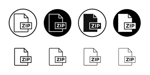 Zipped file icon Flat outline fill set collection