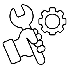 Editable design icon of wrench with gear, technical tools