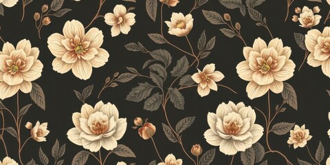 Elegant charcoal seamless floral wallpaper design perfect for interior decor projects, texture, nature