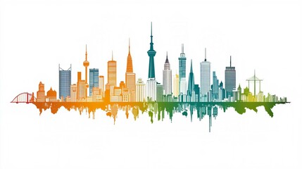 Naklejka premium Chicago Skyline Silhouette Vector Illustration of Urban Architecture and Skyscrapers