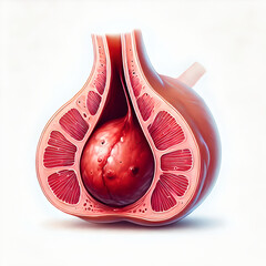 A close-up image showing inflamed hemorrhoid with signs of swelling, redness, tenderness. irritation and potential bleeding, illustrating the discomfort experienced by patients with this condition.